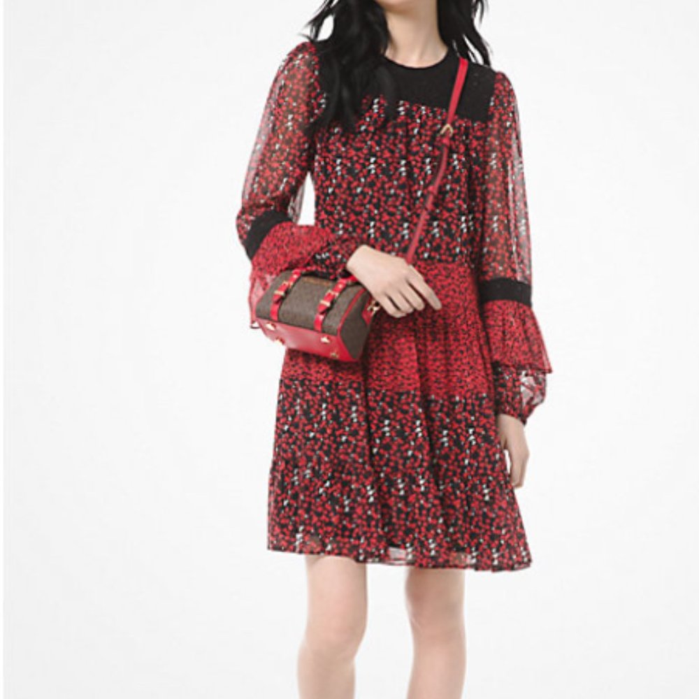 Michael by Michael Kors Mixed Floral Leaf-Print Georgette Dress